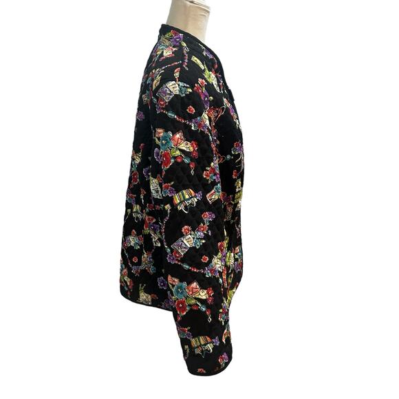 Requirements Quilted Jacket Womens Plus‎ Size 1X Black Floral Print Full Zip up - Picture 5 of 7